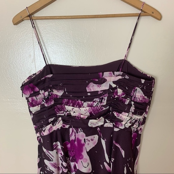 [Ann Taylor] Square Neck Sleeveless Purple Floral Print Silk Dress - Picture 10 of 10